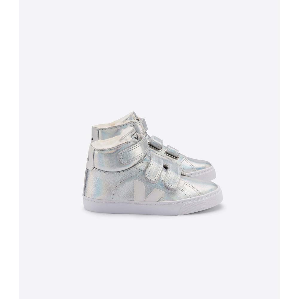 Veja ESPLAR MID FURED LEATHER Kids\' High Tops Silver/White | CA 693CTV